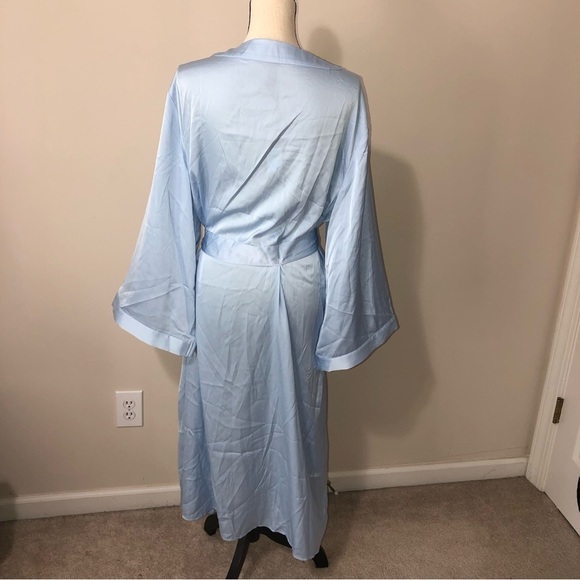 Fox & Royal Slinky Midi Robe Sky Blue Size Medium Pockets Attached Tie Belt NEW - Picture 7 of 9